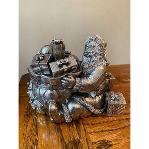 Vintage 1999 Royal Gallery Collection Silver-Toned Metal Lidded Santa Jar